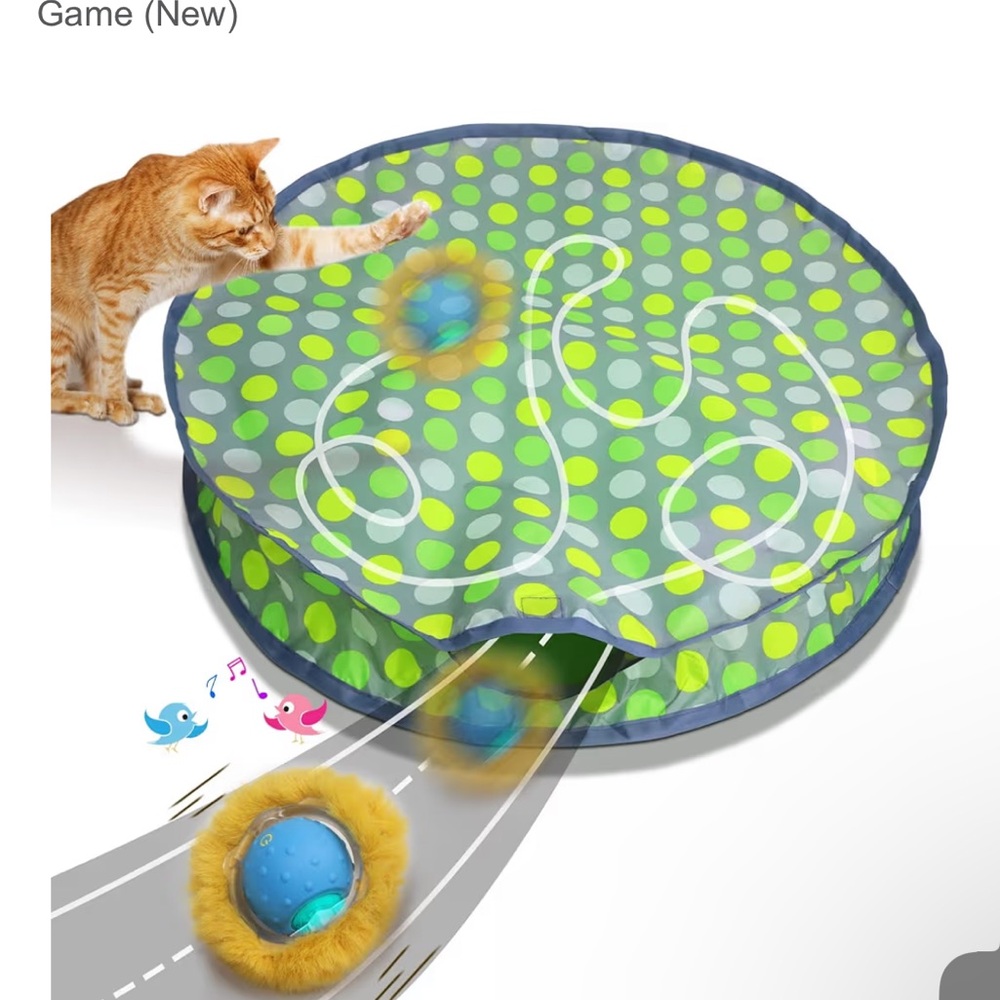 NIB Interactive Cat Toy Rolling Ball Motion Activated Chirping with Hide & Seek